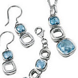 Sterling Silver & Blue Topaz Squares Pendant, Bracelet & Earrings Set