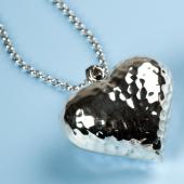 bs8P136 (Long Hammered Sterling Silver Heart Pendant)