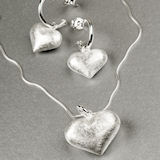 Brushed Sterling Silver Heart Pendant & Earrings Set
