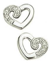 geGE384 (White Gold with Diamonds Heart Earrings)