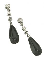geGE484B (Black Agate Drop diamond + Gold Earrings)