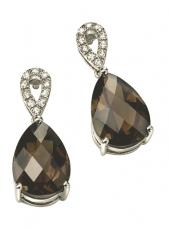 White Gold, Diamond and Smoky Quartz Earrings