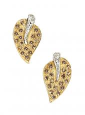 Gold, Diamond and Brown Diamond Leaf Earrings