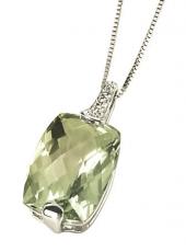 geGP532G (White Gold, Diamond and Green Amethyst Pendant and Chain)