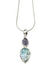 geGP564_GN055 (White Gold, Blue Topaz and Iolite Pendant and Chain)