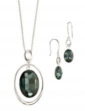 seP3051L_E3631L (Sterling Silver and Green Swarovski Crystal Necklace and Earring Set)
