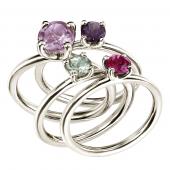 seR2763 (Sterling Silver, Amethyst, Garnet, Iolite & Blue Topaz Stackable Rings)