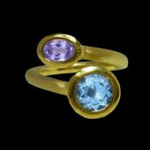 vzA331R (18K Gold Vermeil Ring with Tanzanite and Blue Topaz)