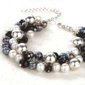 FB5SB22 (Sterling Silver Black & White Pearl Bracelet)