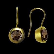 vzA188ED (Gold Round Earrings with Semi Precious Smokey Quartz Stone)