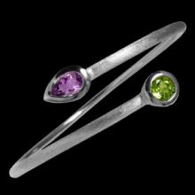 vzA310B (Silver Bangle with Amethyst and Peridot Semi Precious Stones)