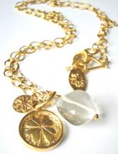 mbN314GP (Long Gold Plated Necklace with Clover & Roc Crystal)